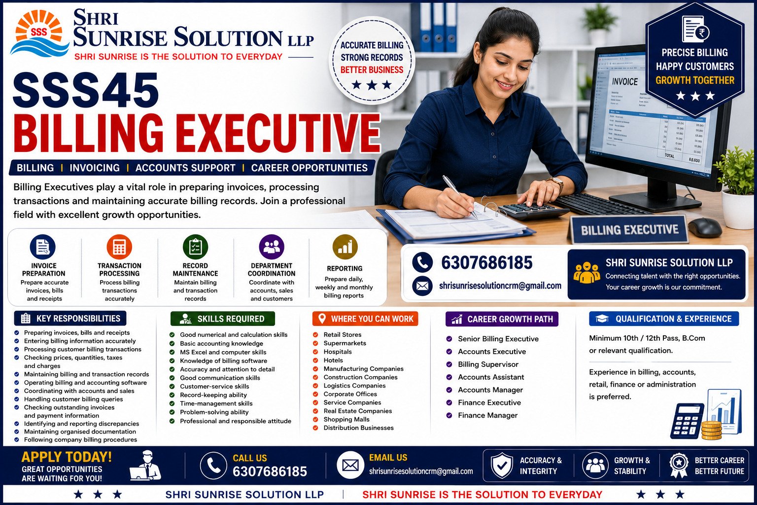Billing Executive SSS45 – Billing Executive Jobs in India | Duties, Skills, Requirements & Career Opportunities